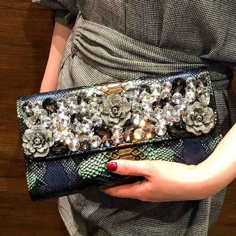 Women's Fashion Retro Crocodile Pattern Small Handbag Banquet Envelope Floral Hot Dia Shoulder Crossbody Clutch Bag