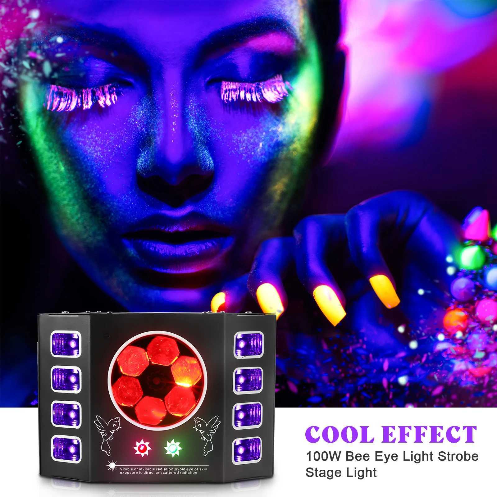 Fieryzeal 100W RGBW 4IN1 Bee Eye UV Strobe Light LED Effect Light DMX512 DJ Light With Remote for Disco Party KTV Stage LightXJ250527