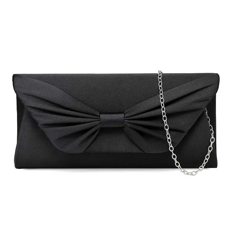 Satin Bowknot Evening Handbag Elegant Women Clutch Bridal Wedding Party Clutches Bag Purses Metal Chain Crossbody Shoulder Bag W250527
