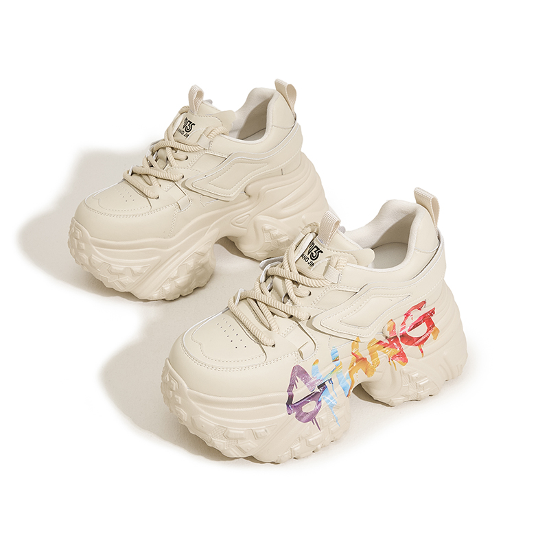 Designer Dad Shoes Women's 2025 Spring New Fashion Graffiti Thick-Soled Sponge Shoes Versatile and Casual 10cm Height-Increasing Women's Sho