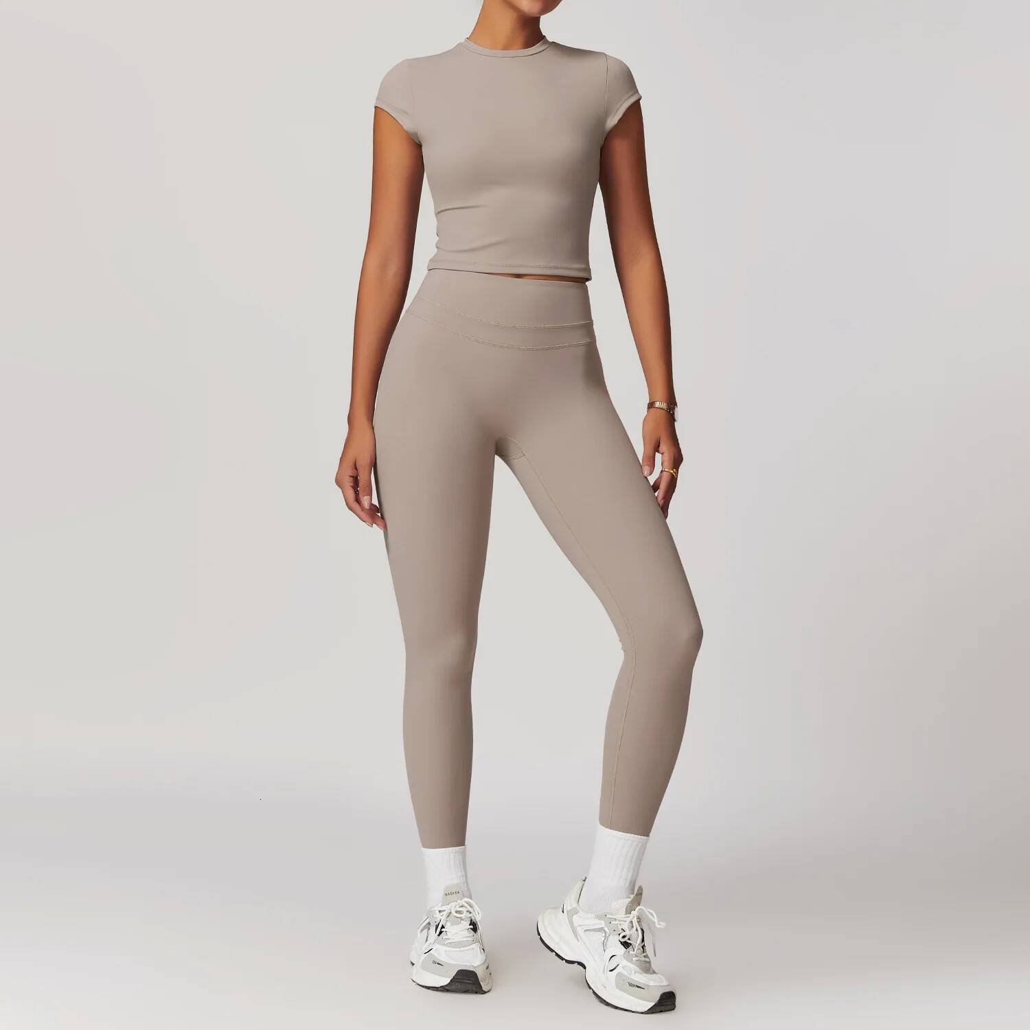 JUREN Suit 2PCS Quick-Drying Gym Set Women Tracksuit Running Workout Short Sleeves Sports Yoga Clothing