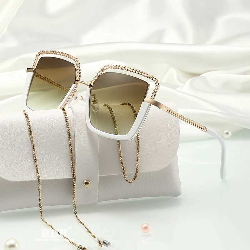 HBK Luxury High Quality Womens Sunglasse Alloy Chain Case Sunglasses Brand Design Female Shades Ladies Fashion Eyeglasses UV400 Z250527