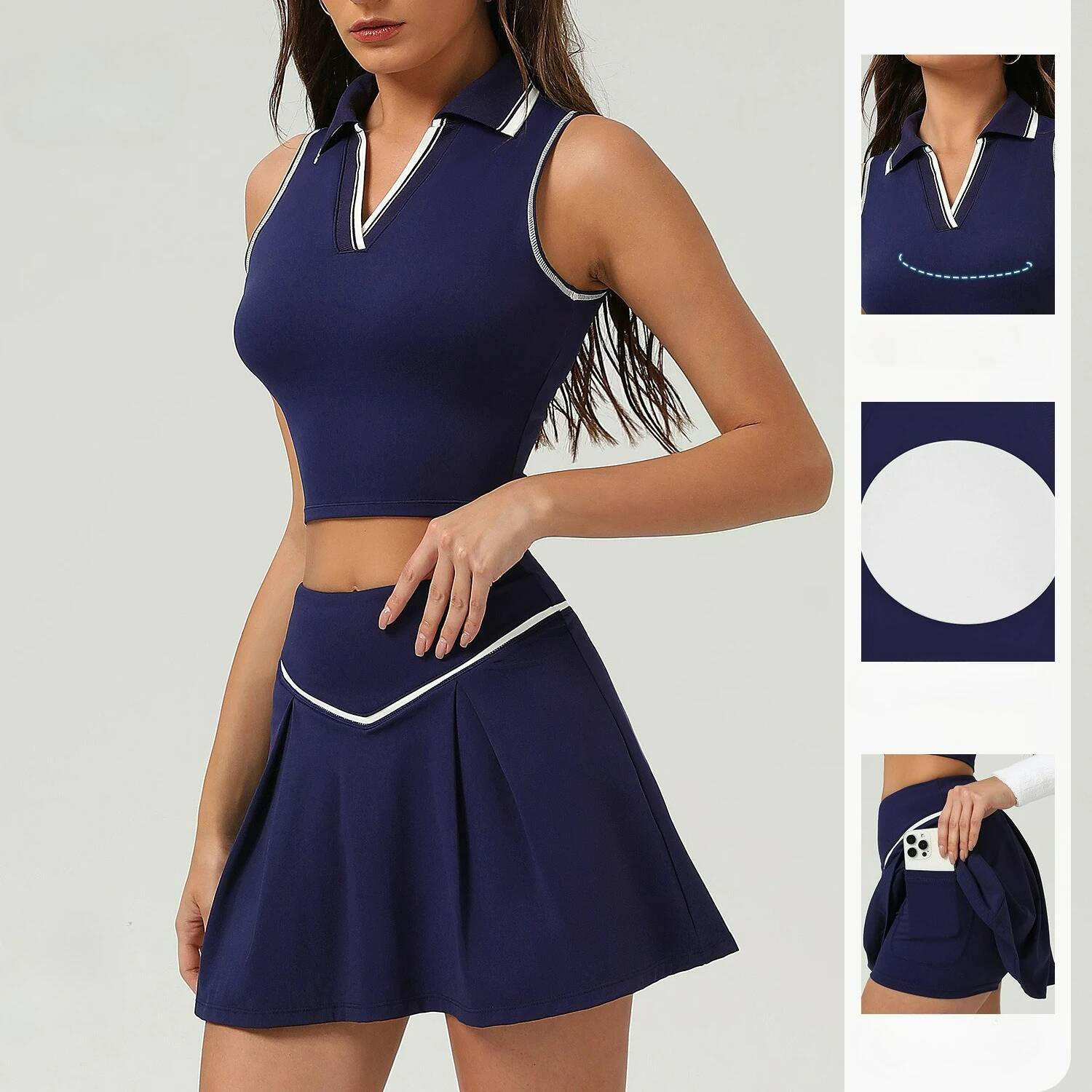 Two Pieces Yoga Sets Women Gym Crop Tops&Tennis Skirts Sports Breathable Quick Dry Golf Suits Badminton Workout Clothing