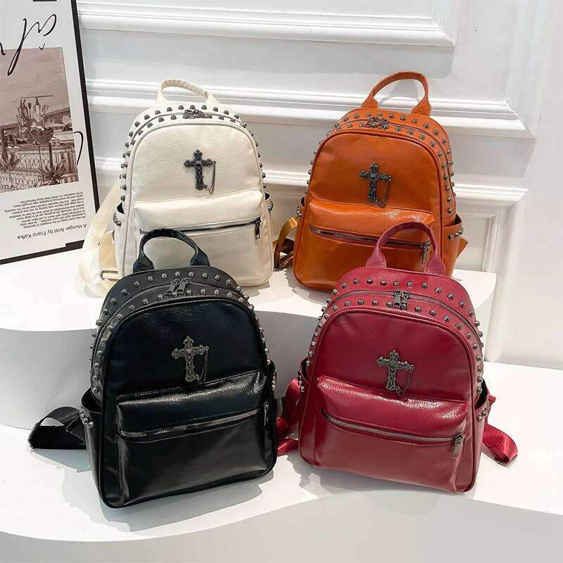 Women's Bags Designer Brand Personalized Cross Design Simple Commuting Large Capacity Versatile Rivet Backpack
