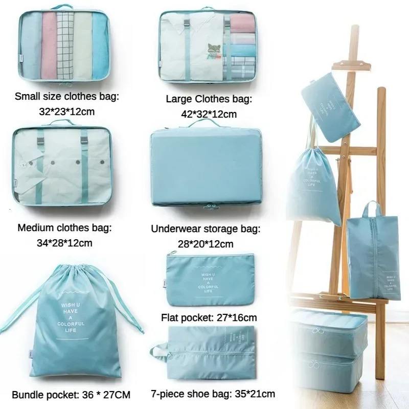 7-piece Set Travel Bag Organizer Clothes Luggage Travel Organizer Blanket Shoes Organizers Bag Suitcase Pouch Packing Cubes 250605