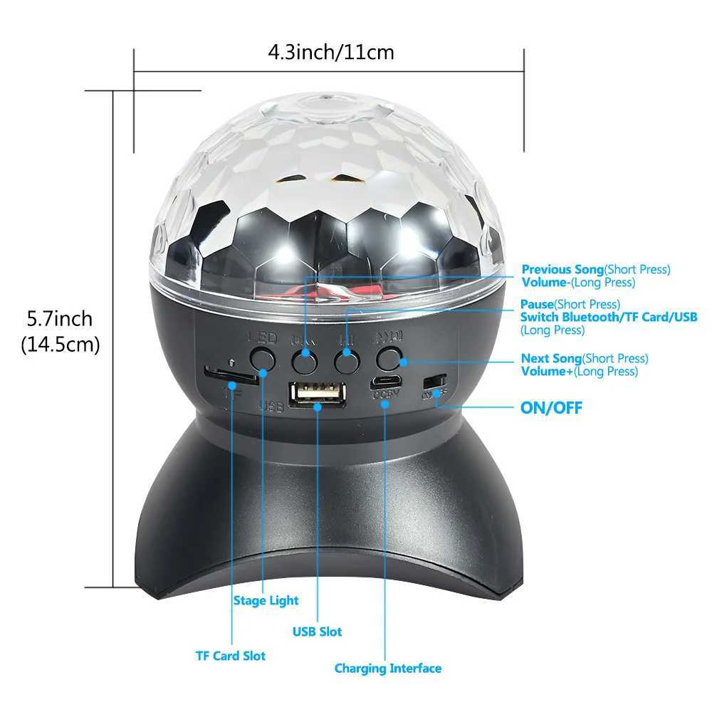 USB/Rechargeable RGB Disco Light Bluetooth Speaker Rotating Magic Ball Stage Lamp Projector Sound Activated DJ Party Decor Gift XJ250527