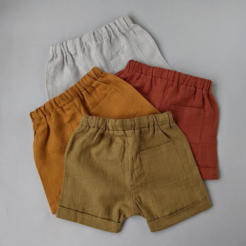 Retro Cotton Linen Drawstring Boys Shorts Summer Girls Comfortable Elastic Waist Loose Casual And Beach TZ420 250527