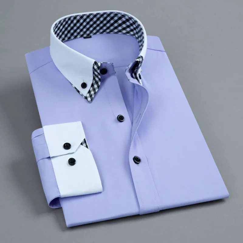 Men Shirt Double Collar Plaid French Cuff Mens Dress Shirts Social Fashion Slim Business Casual Formal Shirts 250526