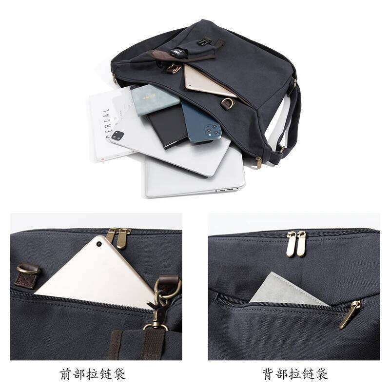 Canvas Messenger Men 14 inch Laptop Shoulder with Zipper Retro Hobo Bag for Male Female