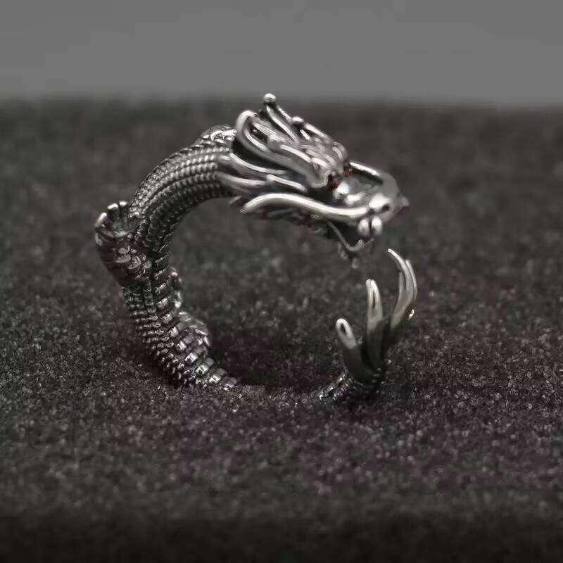 Real Solid Dragon Vintage Men's Open Size Adjustable Thai Sier Rings Men Accessories Jewelry