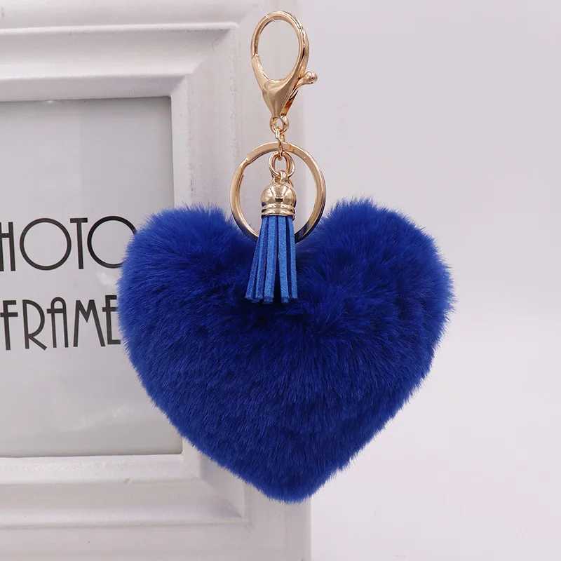 Cute Fluffy Heart Fur Ball Tassel Keychain For Women Faux Rabbit Pompom Car Pendant Keyring Holder Charm Bag Girl Party Gift W250526