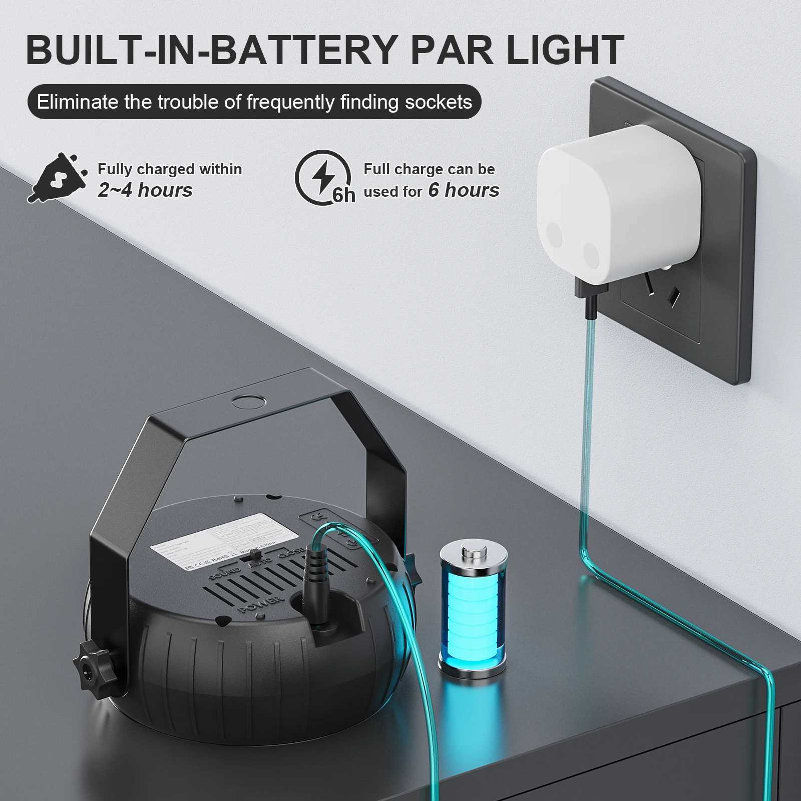 UKing 4PCS RGBW LED Par Light 12LED 15W Wireless Rechargeable Flat Par Lighting Effect for DJ Disco Party Wedding Stage LightXJ250527