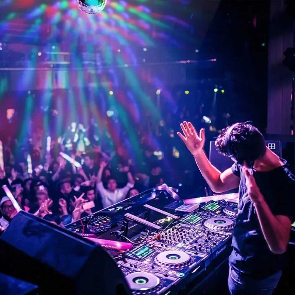 RGB LED Stage Disco Light Rotating DJ Ball Strobe Remote Sound Control Magic Dance Car Christmas Gift Party Club Laser Show Lamp XJ250527