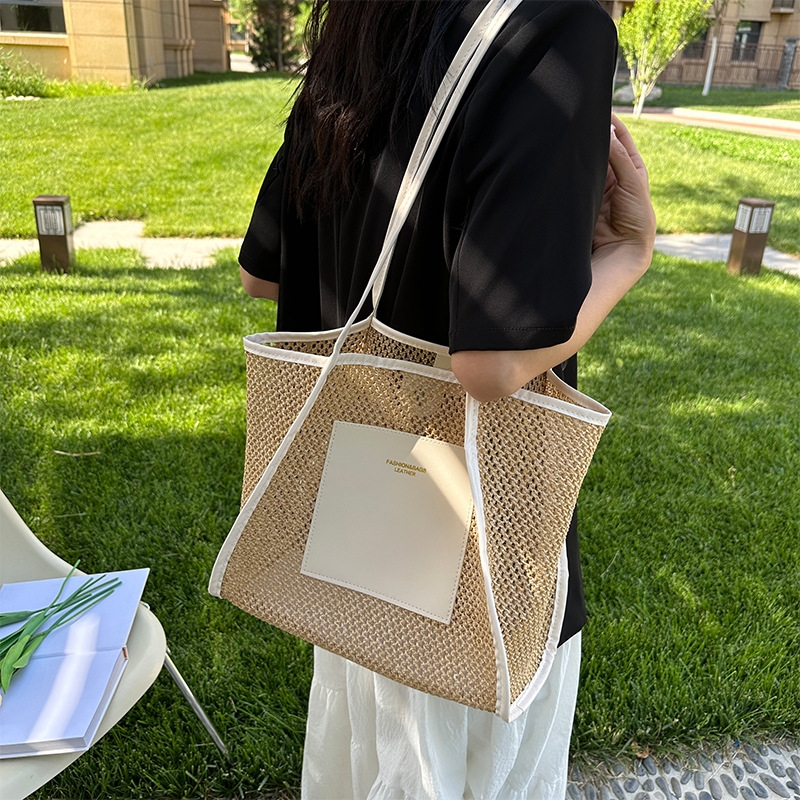 Free shipping designer weaves a large-capacity fashionable Korean-style handbag 2025, versatile ins casual and stylish single-shoulder tote bag