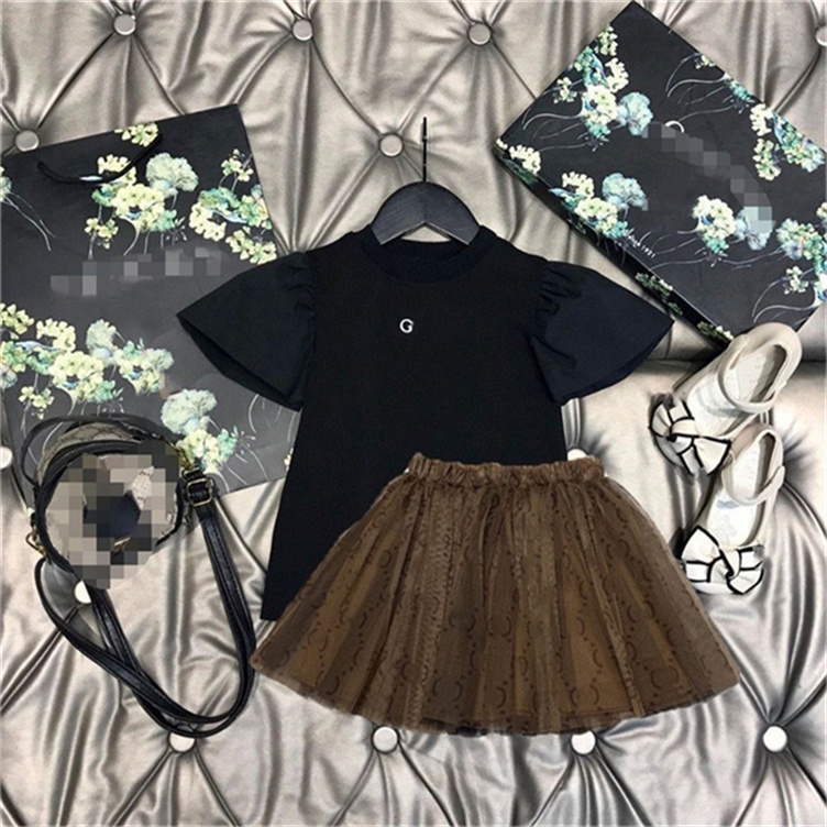 Summer new girls' baby cotton short sleeve + half skirt two-piece fashion casual brand princess dress size 90-160cm g07
