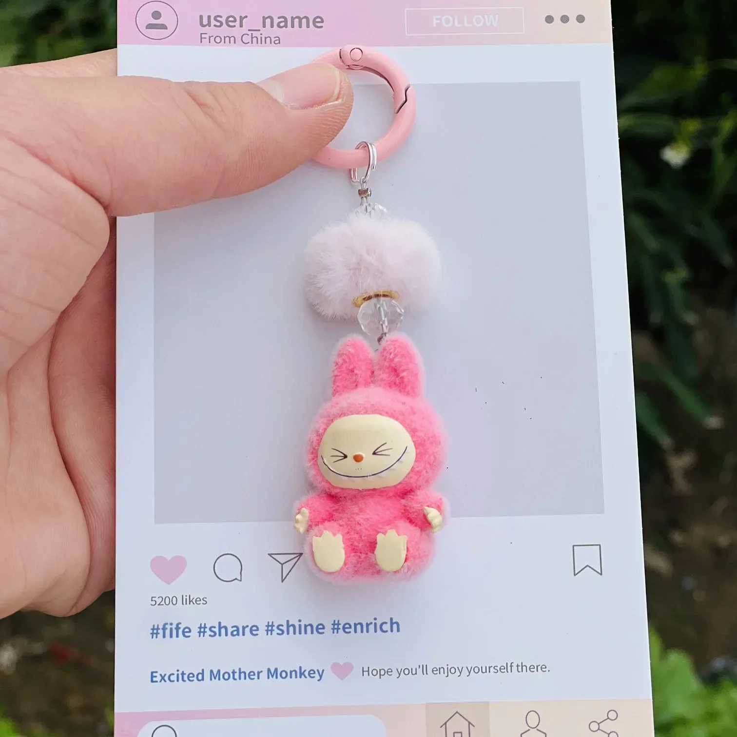 New Mini Flocking Labubu Kawaii Particles Keychain Bag Cell Phone Charm Key Chain Gift W250526
