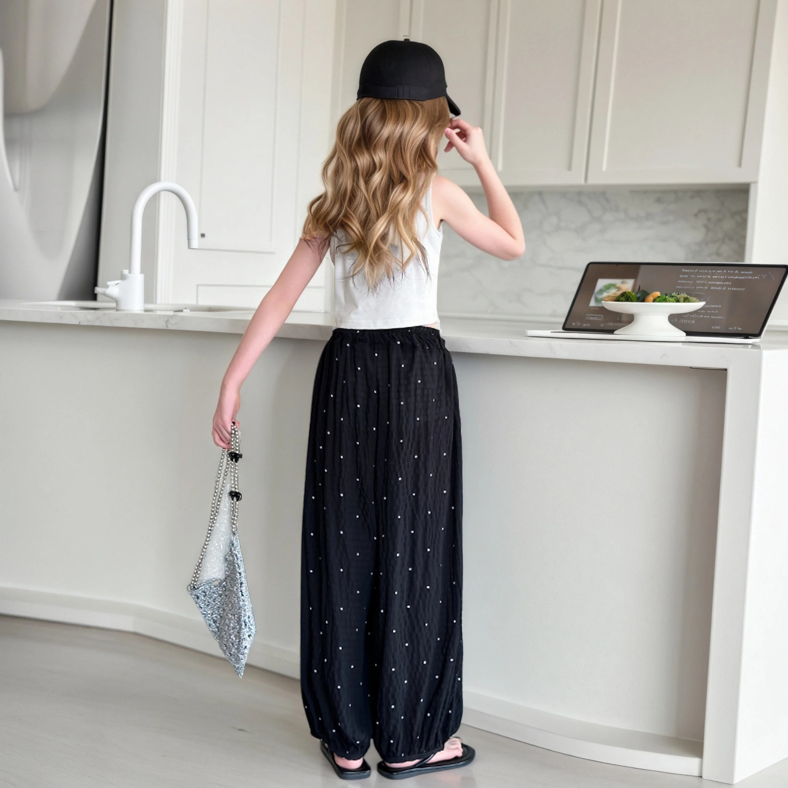 Girls Summer thin ice silk polka dot bloomers girls pants children summer straight outer wear 515 years old 250527