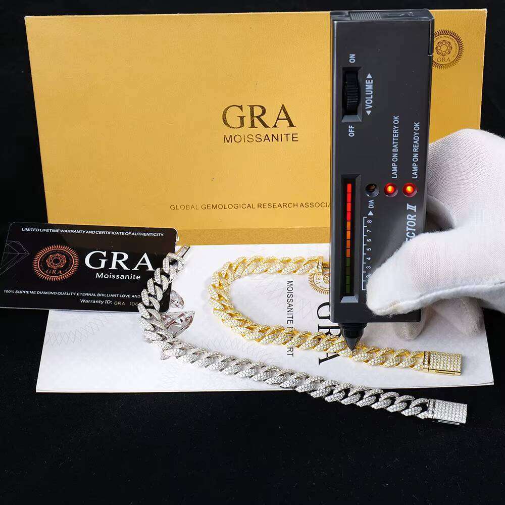 Sier VVS Moissanite Chain Iced Out Hip Hop Cuban Bracelet Jewelry Bangle with GRA Certificate