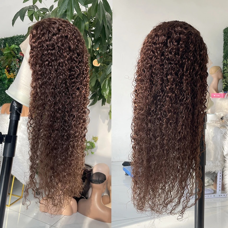 250 Density Chocolate Brown Deep Wave Lace Front Human Hair Wig 34 Inch Color Hd Lace Frontal Wig For Women 13x6 Water Curly synthetic Wigs