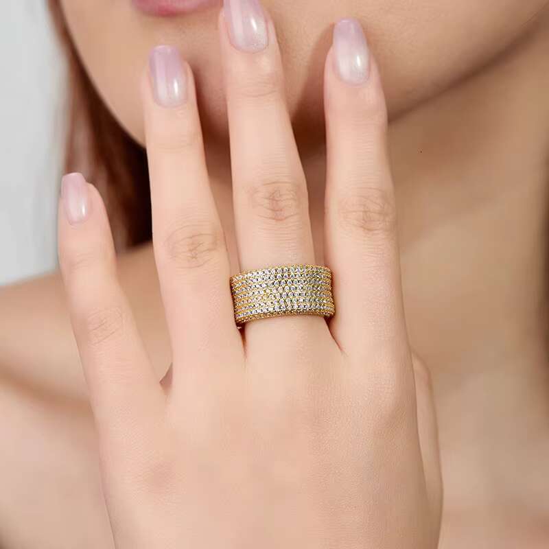 Hip Hop Jewelry Light Luxury 925 Sterling Silver Full Iced Out Vvs 1.2mm Moissanite Diamond Ring for Women Men