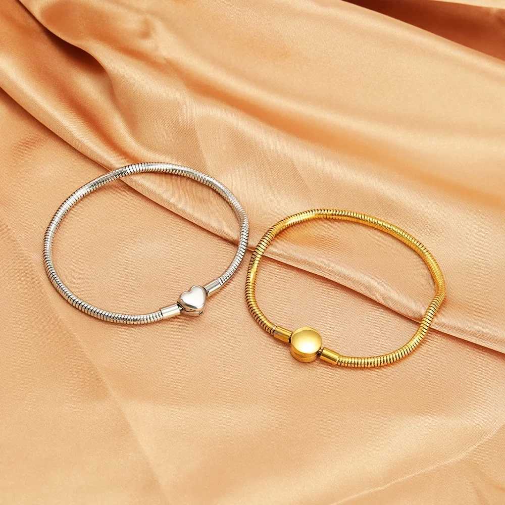 1pc High Quality Snake Bracelet for Women Original Gold Plated Round Heart Clasp Bangle Fit Fashion Party Jewelry Weddings Gifts W250526