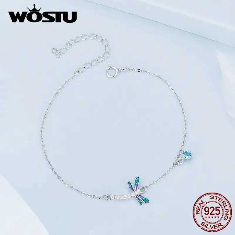 WOSTU 925 Sterling Silver Original Dragonfly Charm Bracelets Women Adjustable MINI Zircon Bracelet Chain Link Birthday Jewelry W250526