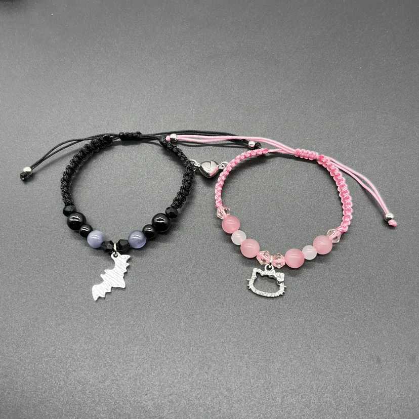 2PCS/set Gothic Spider Bat Cat Friendship Bracelets Best Friend Bff Magnet Heart Goth Matching Rope Chain Bracelets Y2K Jewelry W250526