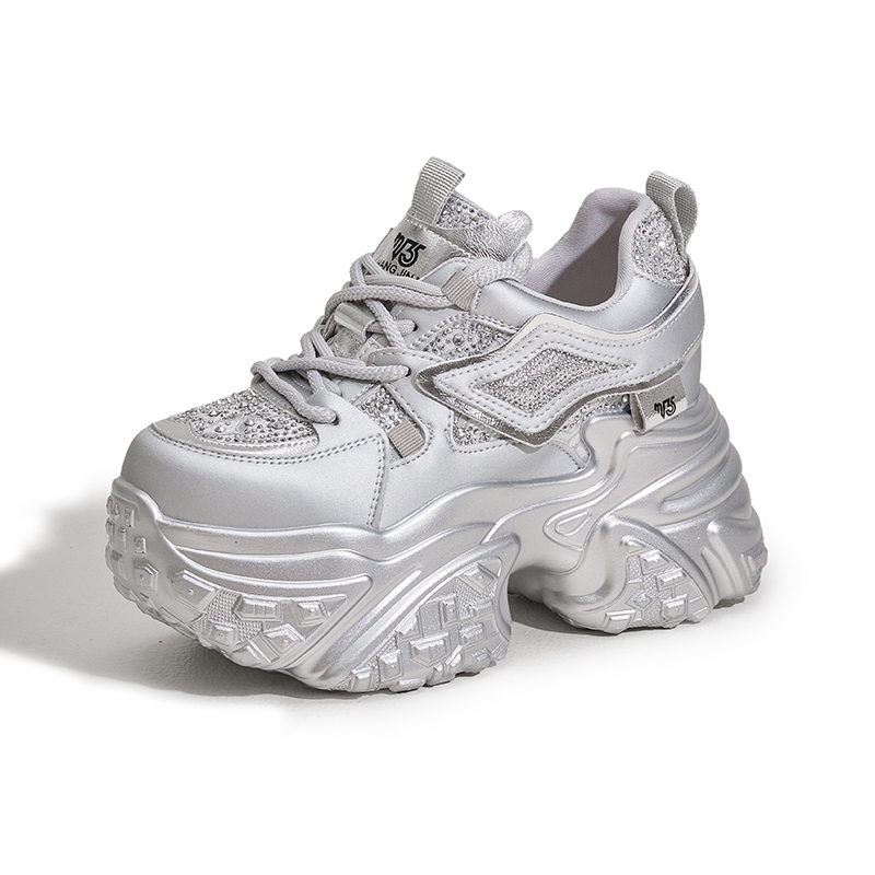 Designer Thick-Soled Dad Shoes for Women New Spring 2025 Water Diamond Fashion Insole Height-Increasing Women's Shoes Versatile Sports and Casual