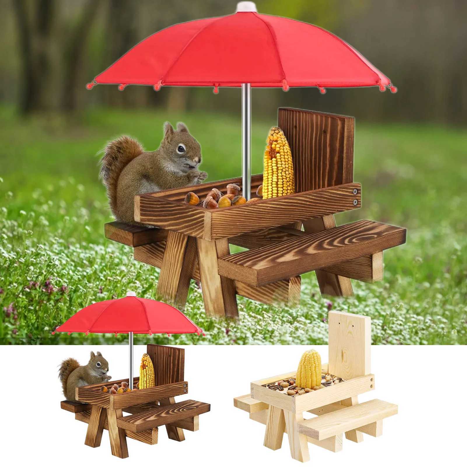 Squirrel Picnic Feeders For Outside Natural Squirrel Bench Feeding Table With Corn Cobs Holder For Backyard Garden C250527
