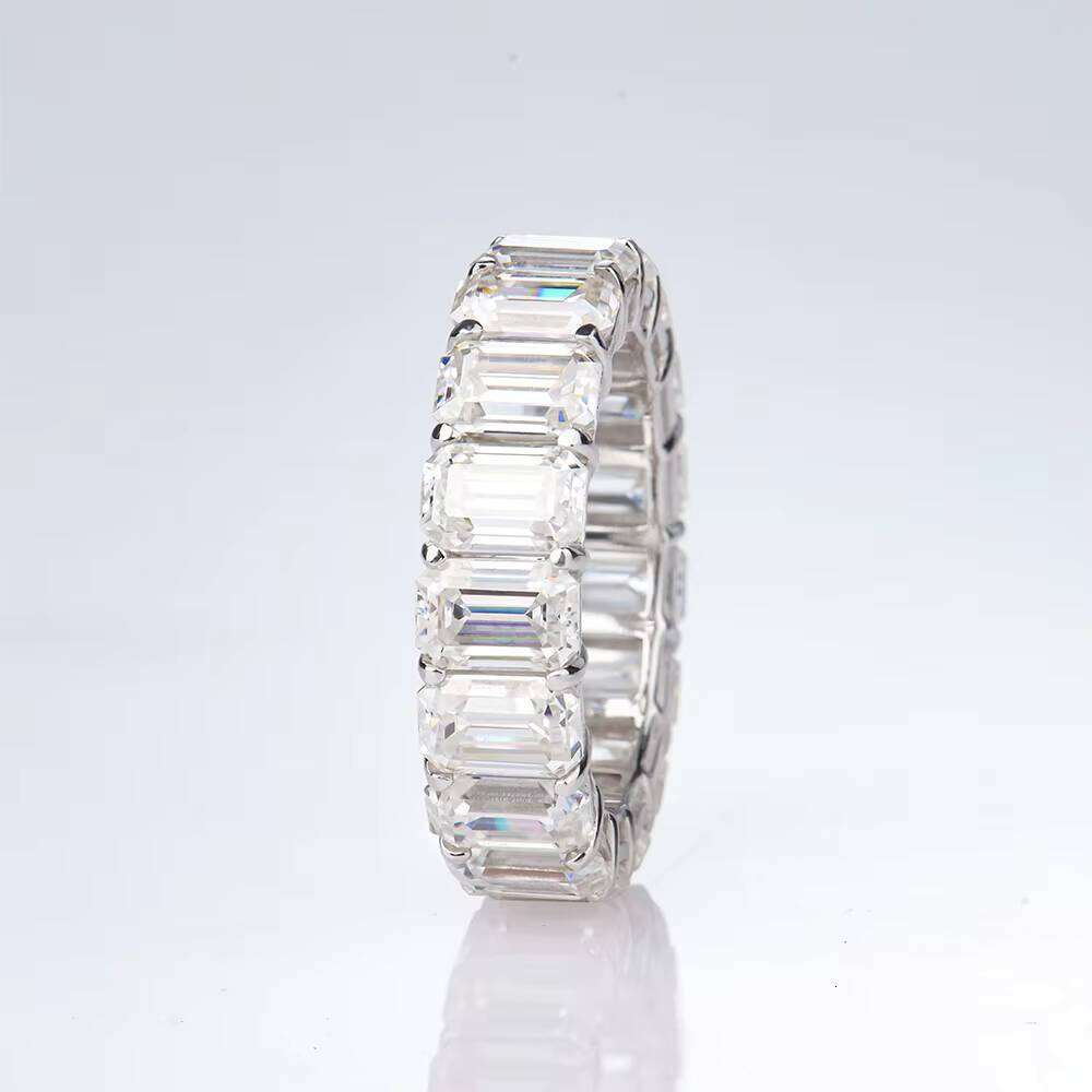 Sterling Silver Band Emerald Shape VVS Moissanite Men's Eternal Ring