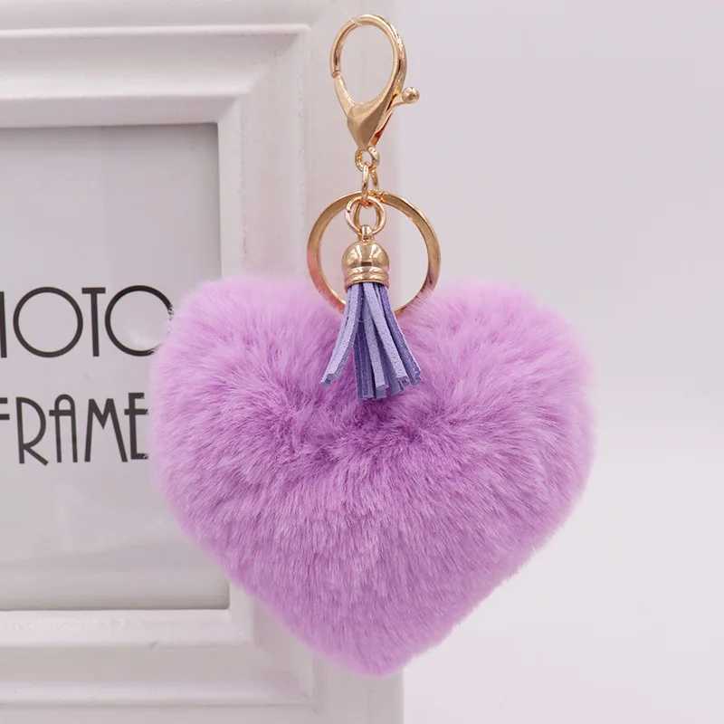 Cute Fluffy Heart Fur Ball Tassel Keychain For Women Faux Rabbit Pompom Car Pendant Keyring Holder Charm Bag Girl Party Gift W250526