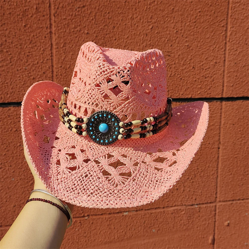 Western Cowboy Straw Hat for Men and Women Hollowing Out Summer Sun Beach Hat Protection Outdoor Fishing Climbing Retro Cap 250526