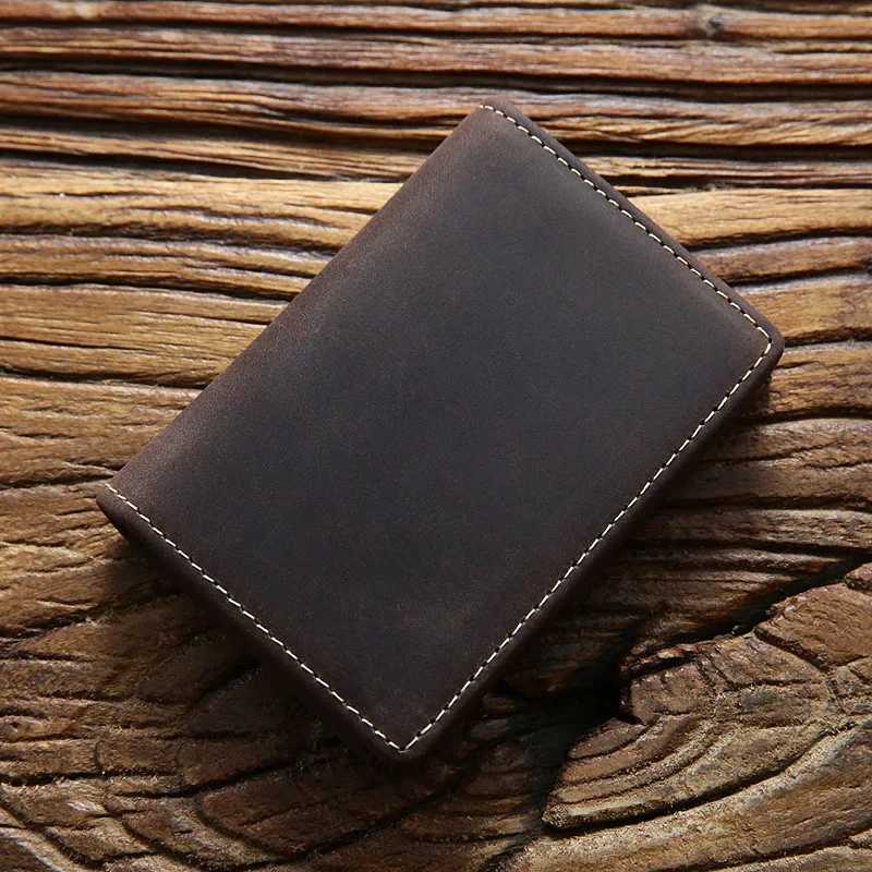 100% Genuine Leather Holder For Men Male Vintage Crazy Horse Handmade Short Business ID Case Small Slim Wallet Purse Z250527