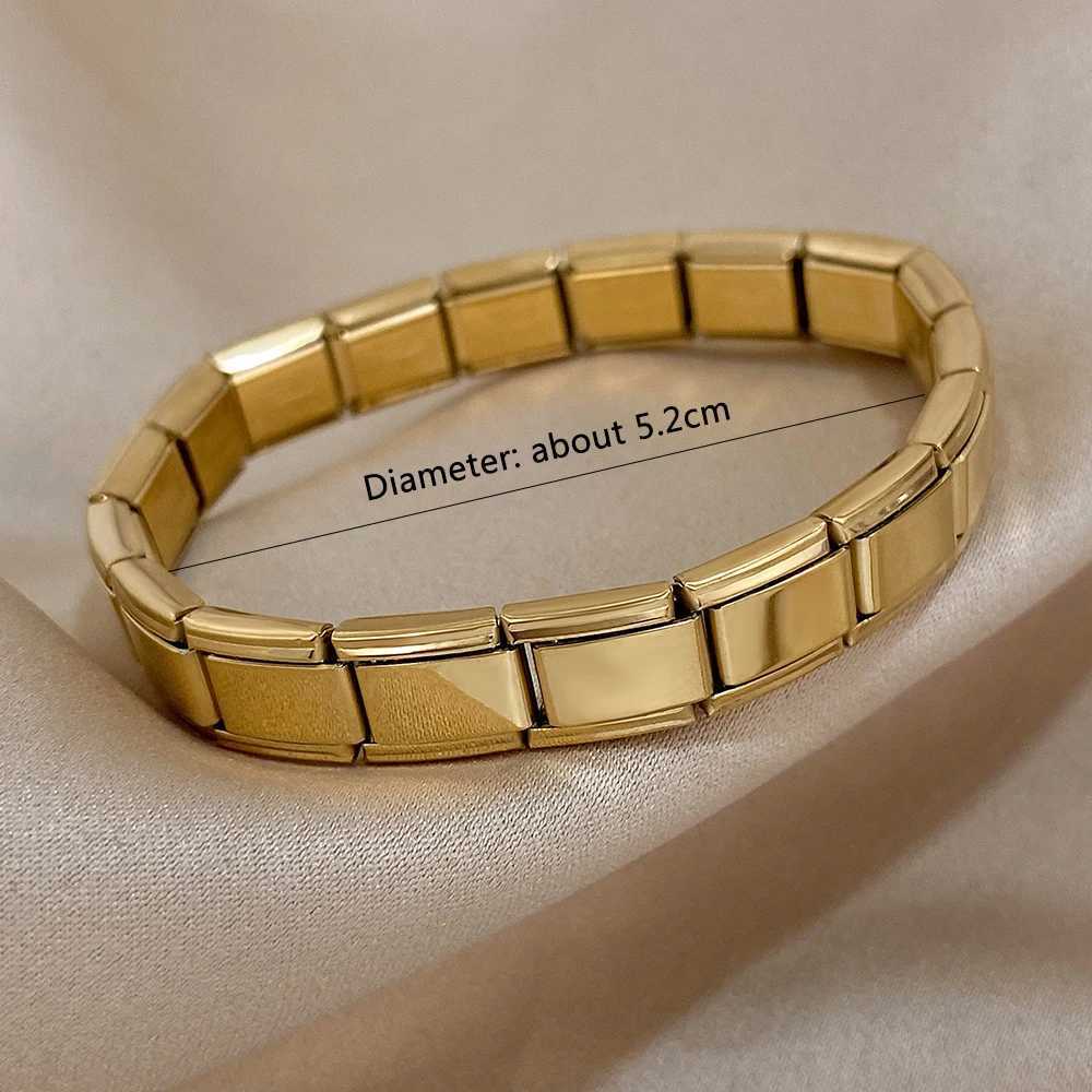 Gold Color Square Tightness Elastic Stainless Steel Bracelet Bangle for Women New Vintage Waterproof Jewelry Gifts Accessories W250526
