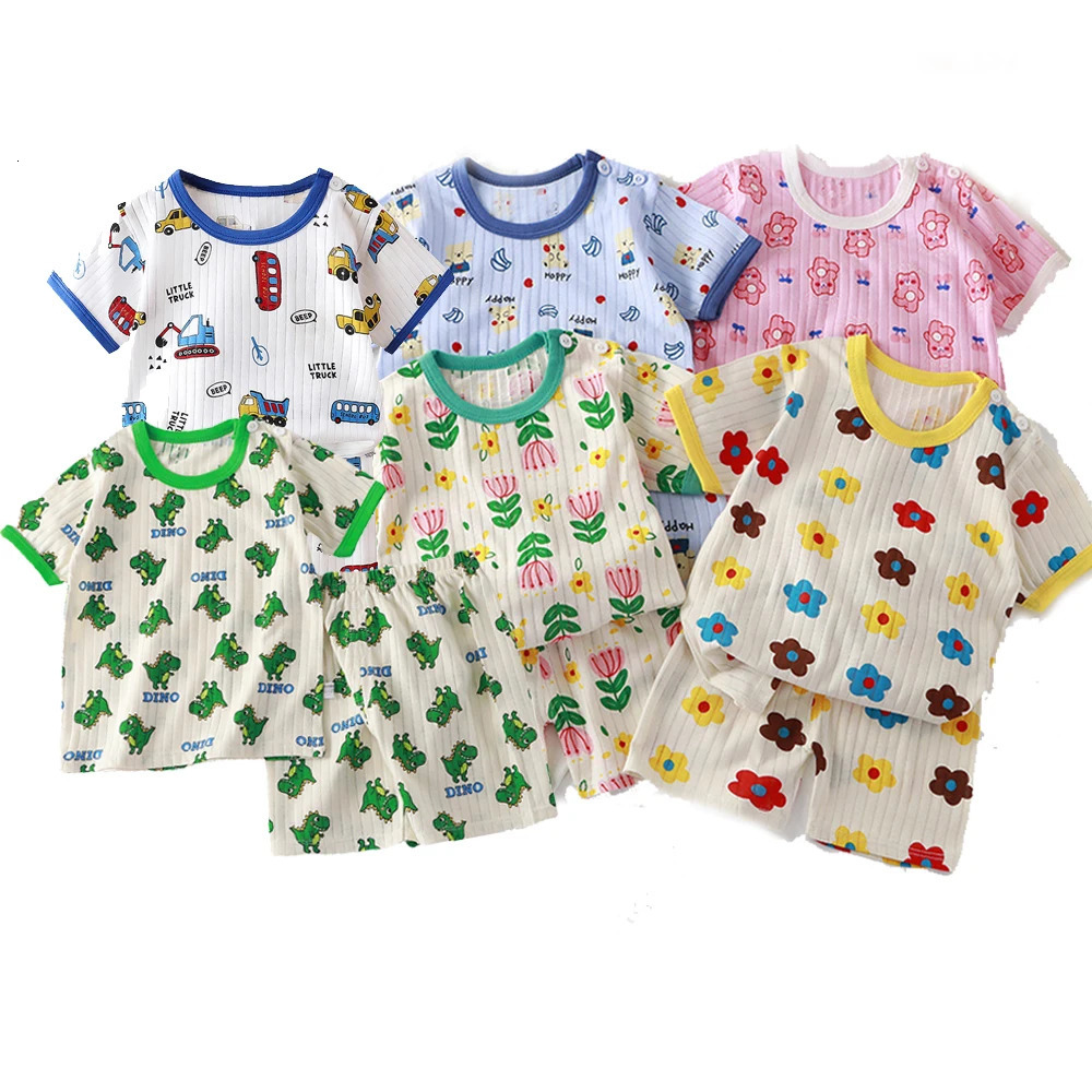 Kids Boys Girls Summer Clothing Sets Children Cute Cartoon Print Short Sleeve TShirt Tops with Shorts Toddler Baby Pajamas 250527