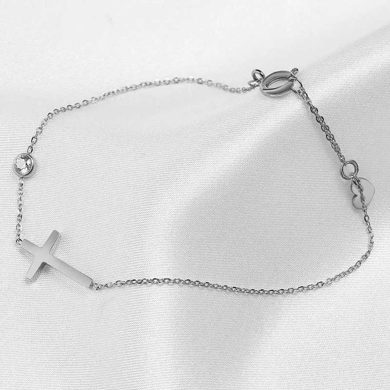 Huitan Simple Single Chain Bracelet for Women Fancy Cross Charm with Shiny CZ Fashion Versatile Female Hand Jewelry Wholesale W250526