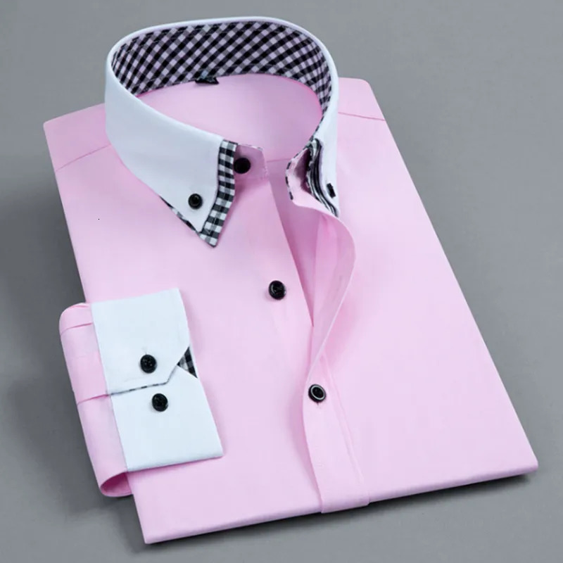 Men Shirt Double Collar Plaid French Cuff Mens Dress Shirts Social Fashion Slim Business Casual Formal Shirts 250526