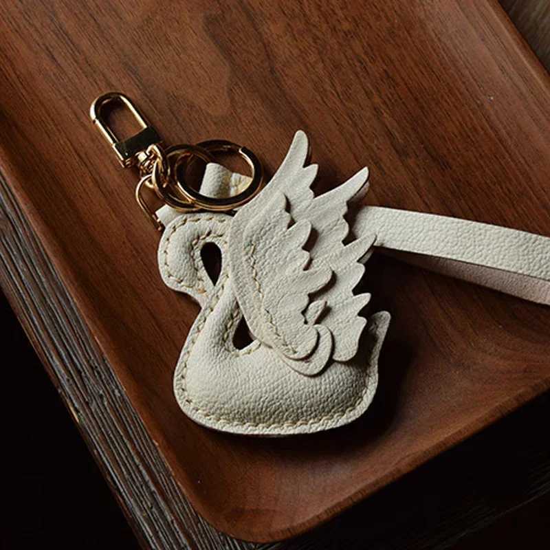 Handmade Leather Swan Bag Charm Keychain W250526
