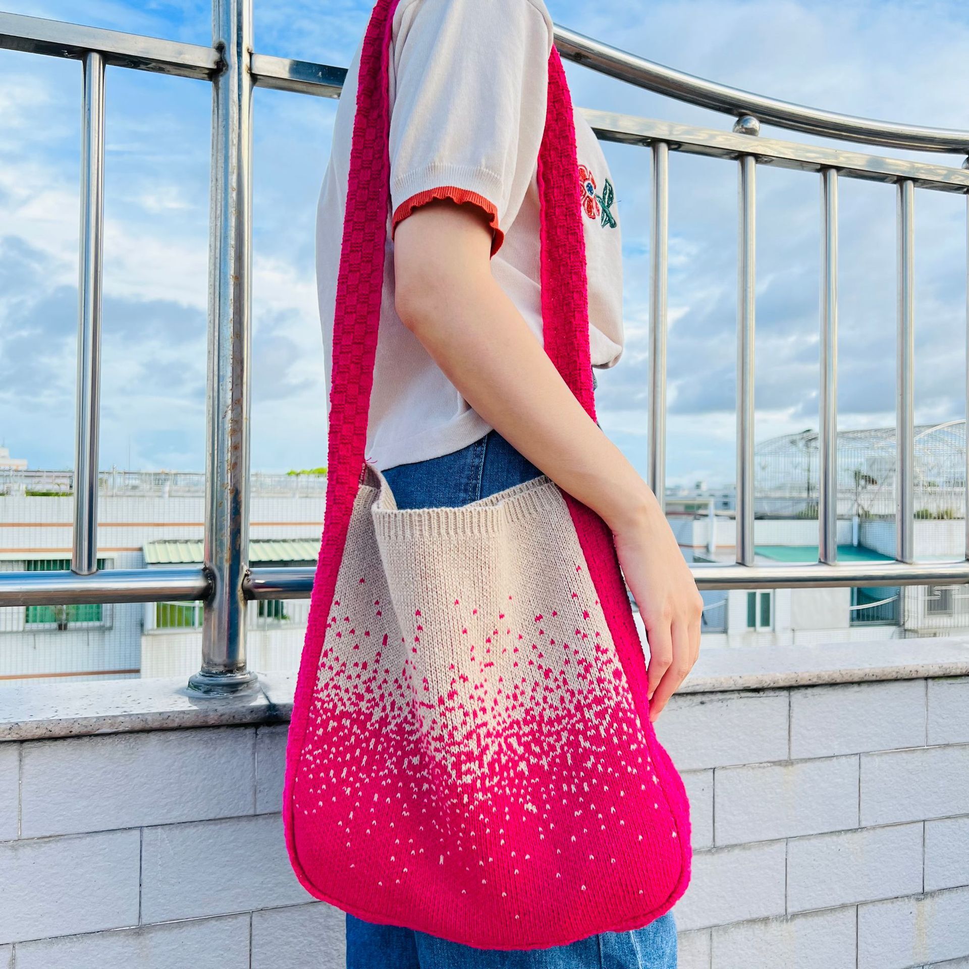 Brand High Quality New Style Style Cross-Border Bag Knitted Bag Starry Bag Color-Block Bag Crossbody Bag Beach Bag Tote Bag Woven Bag New Free Deliver