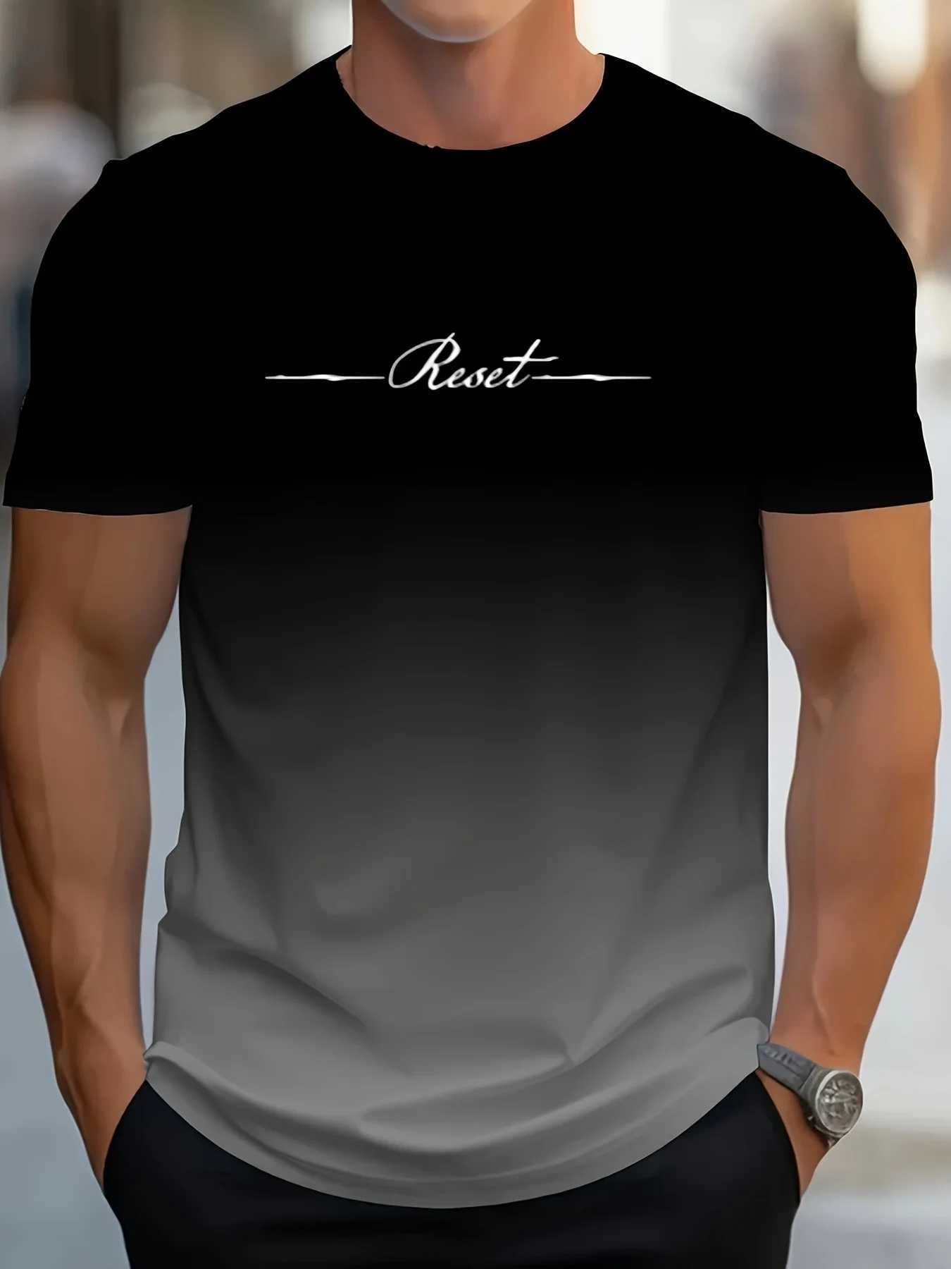 Alphabet Print Gradient Crew Neck Short Sleeve T-shirt For Men Casual Summer T-Shirt For Daily Wear And Vacation Resorts Z250527