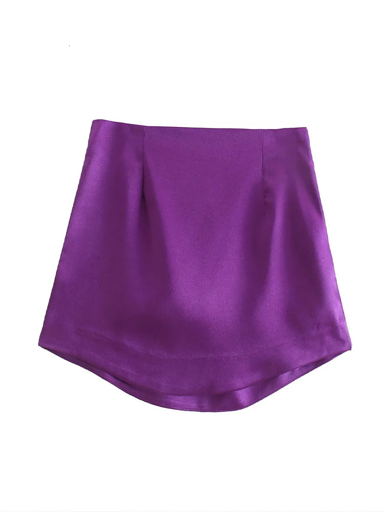 Willshela Women Fashion Purple Satin Mini Skirt High-waist Side Zipper Chic Lady Woman INS style Soft Short skirts 250521