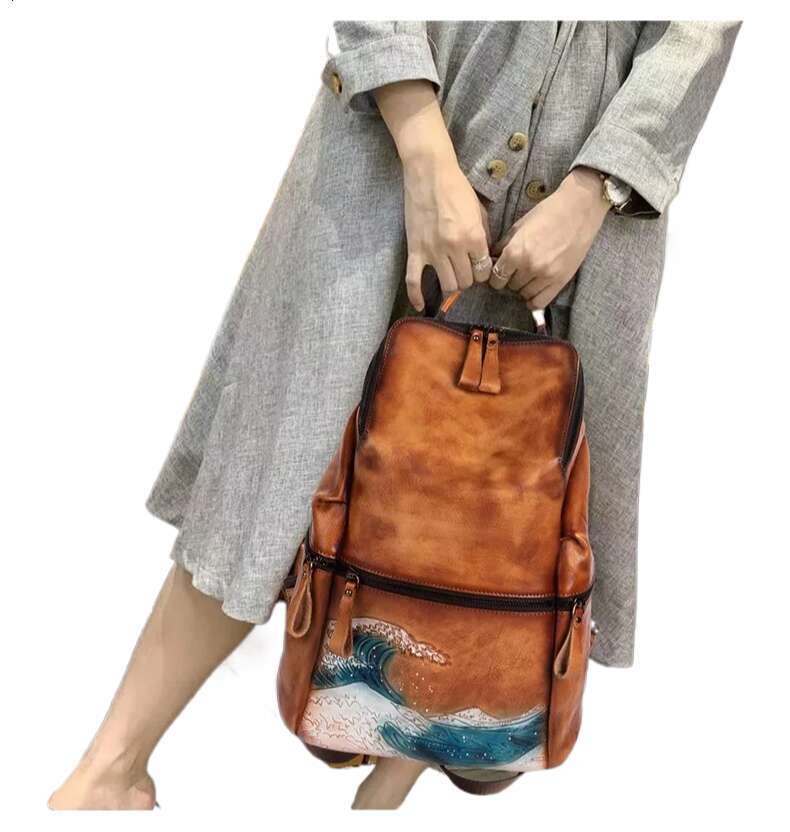 Genuine Real Soft Leather Women Backpack Big Capacity Outdoor Travel Bags Winter Handmade Natural Cowhide Backpacks Female