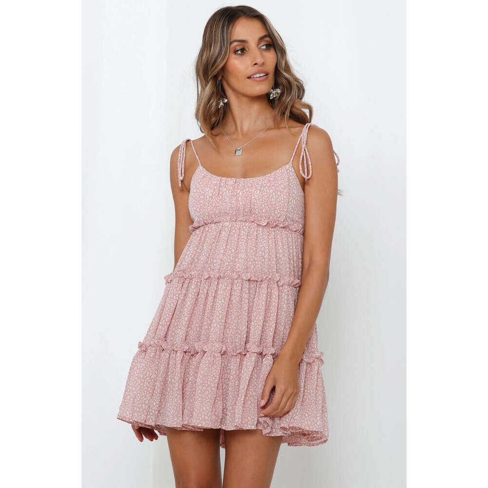 2025 New Summer Vacation Style Sexy Printed Strap Dress