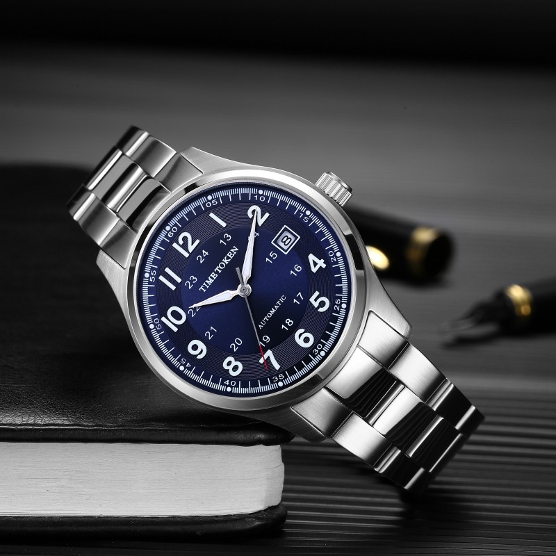 TIMETOKEN Men's Watch - Imported Auto - Movement, 50m Water Protection, Sapphire, 316 Stainless with Luminescent Design