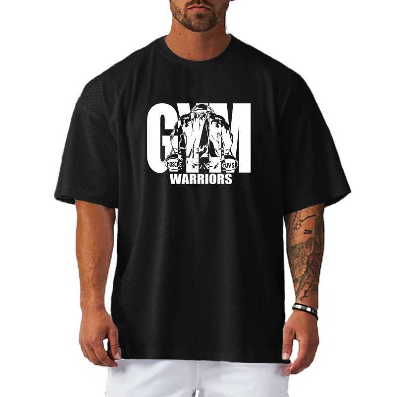 Oversized Loose Mens Casual Sport T-Shirt Gym Bodybuilding Fitness Short Sleeve Shirt Summer Mesh Quick Dry Breathable Clothing Z250527