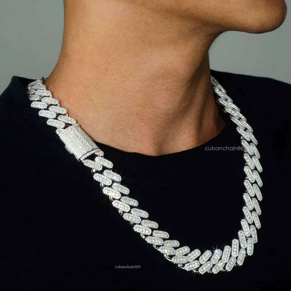 16-20mm Hip Hop Vvs Moissanite Dia Link Mens Jewelry Oem Sier Iced Out Cuban Chain
