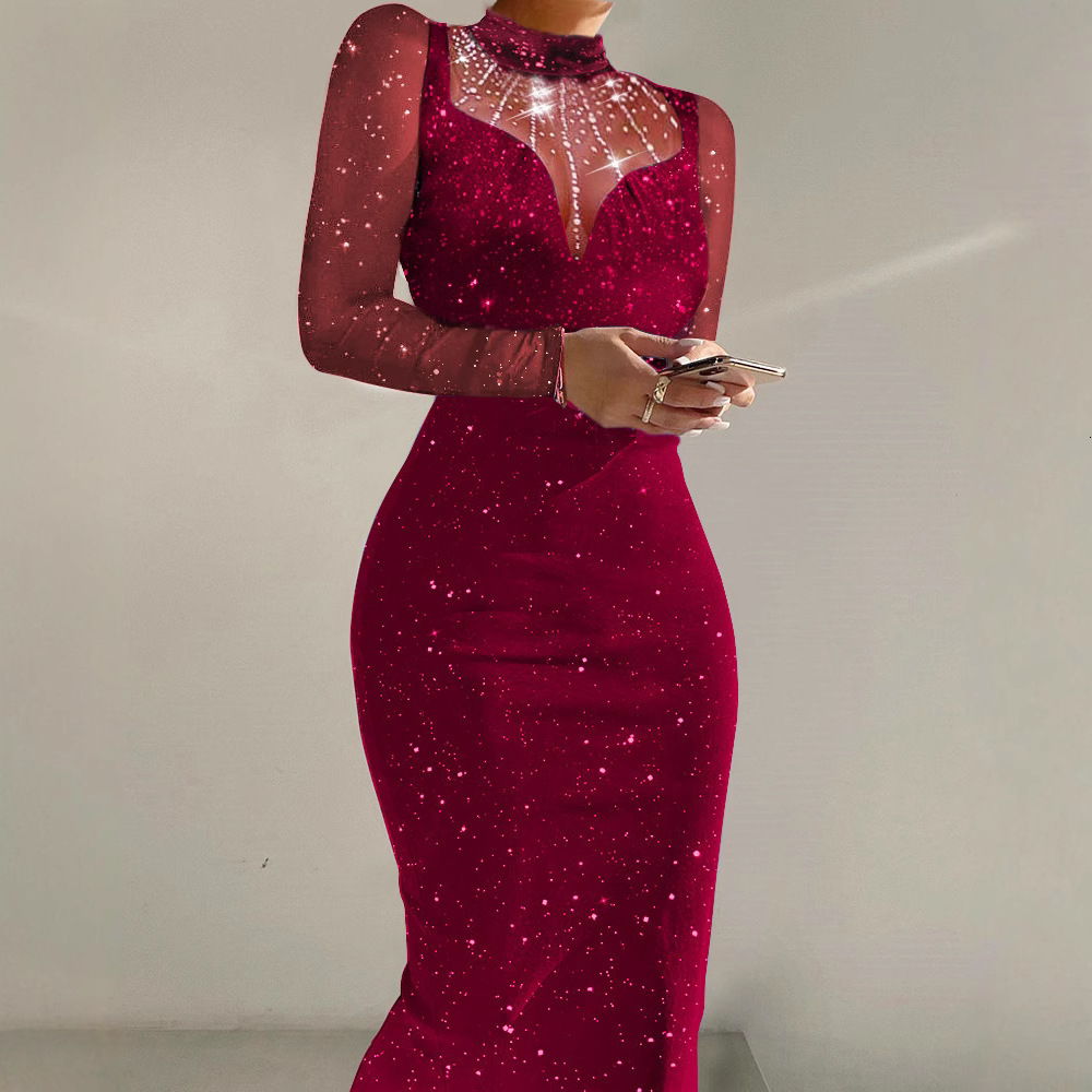 Dress sequin slim fit sexy long sleeved hip hugging skirt