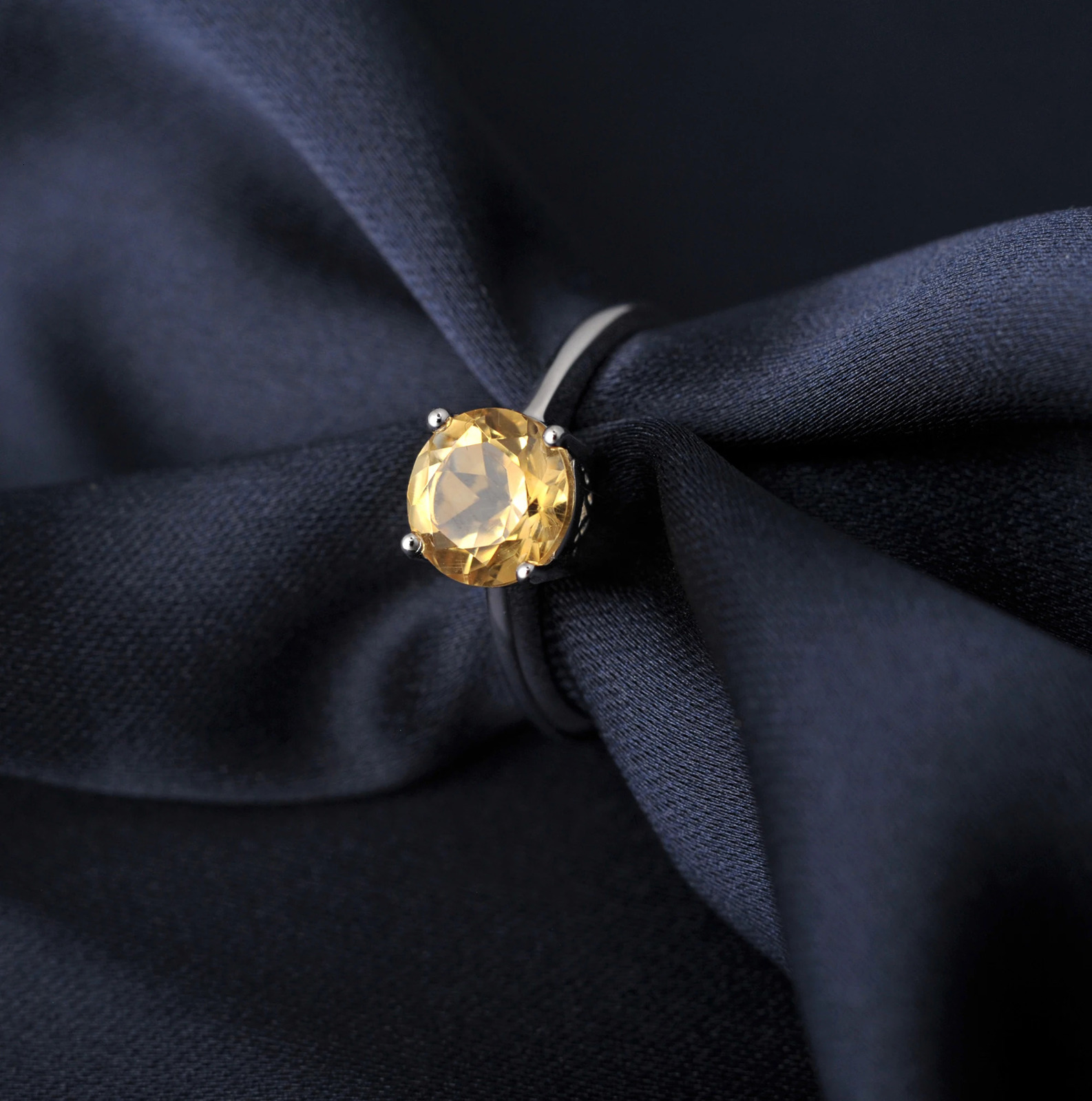 Potiy 1ct Cute Round Natural 2ct Citrine Solitaire Ring for Her Cocktail Ring 925 Sterling Silver for Women Daily Birthstone 250519