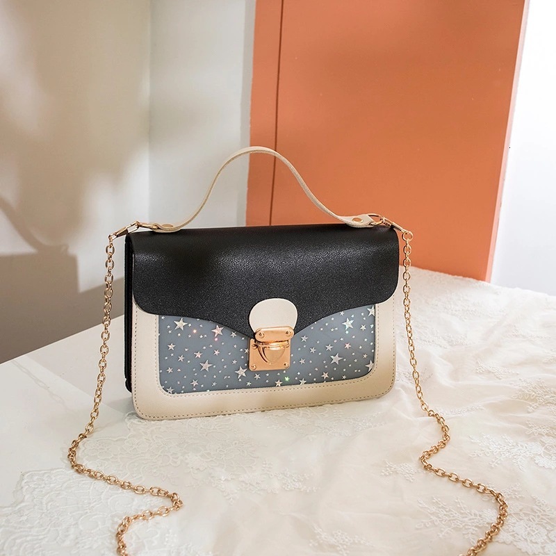 Top quality Brand High Quality Style Women's Transparent Bag Colorful Chain Lock Handbag Small Square Bag Style Phone Bag One Piece Free Delivery