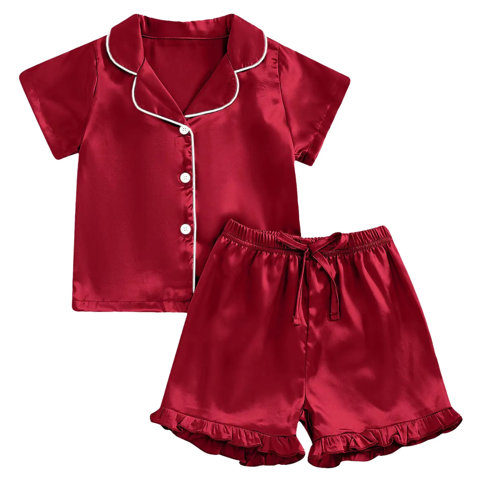 Baby Girl Warm Clothes Toddler Silk Pajamas Kids Satin Summer Feather Short Sleeve Slippers 250527